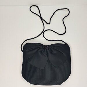 Almondo Small Black Handbag – Bow & Rhinestone Detail – Gently Used
